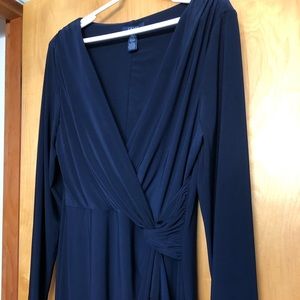 Dark Blue Long Sleeve Knee Length Dress